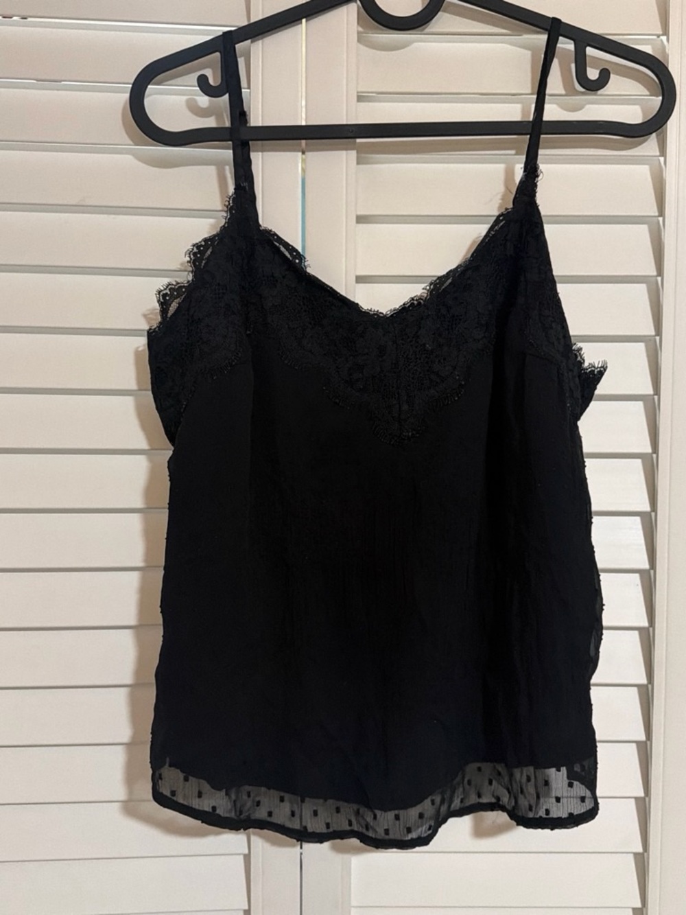 All Saints Black Lace-Trim Silk Camisole